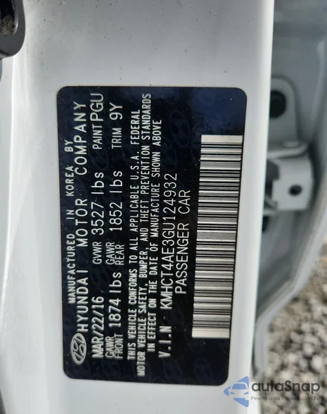 2016 Hyundai Accent Se from USA, damaged, VIN KMHCT4AE3GU124932